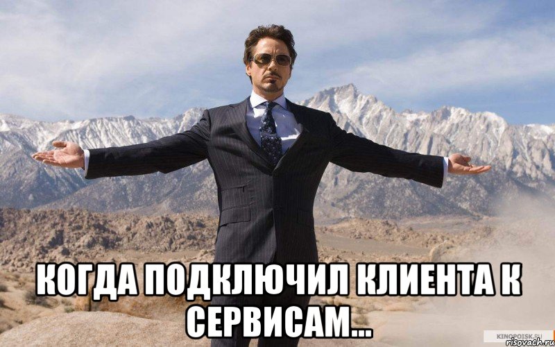  Когда подключил клиента к сервисам..., Мем железный человек