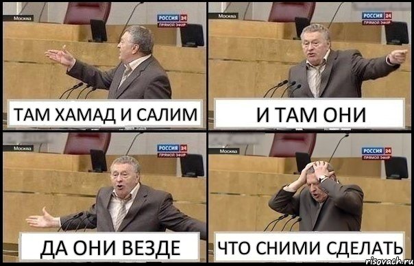 ТАМ ХАМАД И САЛИМ И ТАМ ОНИ ДА ОНИ ВЕЗДЕ ЧТО СНИМИ СДЕЛАТЬ, Комикс Жирик в шоке хватается за голову