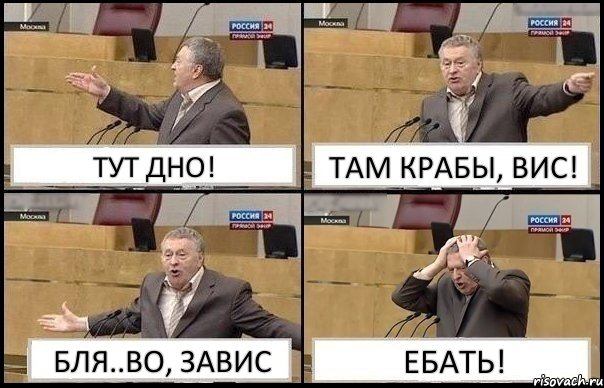 ТУТ ДНО! ТАМ КРАБЫ, ВИС! БЛЯ..ВО, ЗАВИС ЕБАТЬ!, Комикс Жирик в шоке хватается за голову