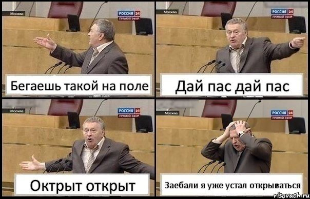 Бегаешь такой на поле Дай пас дай пас Октрыт открыт Заебали я уже устал открываться, Комикс Жирик в шоке хватается за голову