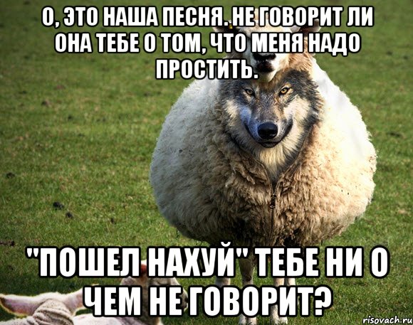 О, это наша песня. Не говорит ли она тебе о том, что меня надо простить. ''Пошел нахуй'' тебе ни о чем не говорит?, Мем Злая Овца