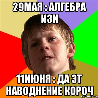 29мая : алгебра изи 11июня : да эт наводнение короч