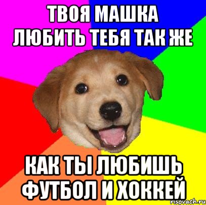 Твоя Машка любить тебя так же Как ты любишь футбол и хоккей, Мем Advice Dog