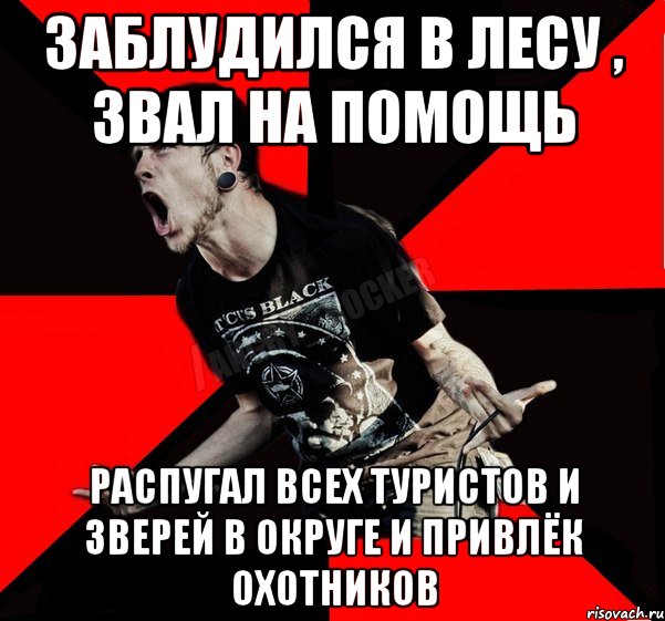 Заблудился в лесу , звал на помощь Распугал всех туристов и зверей в округе и привлёк охотников, Мем Агрессивный рокер