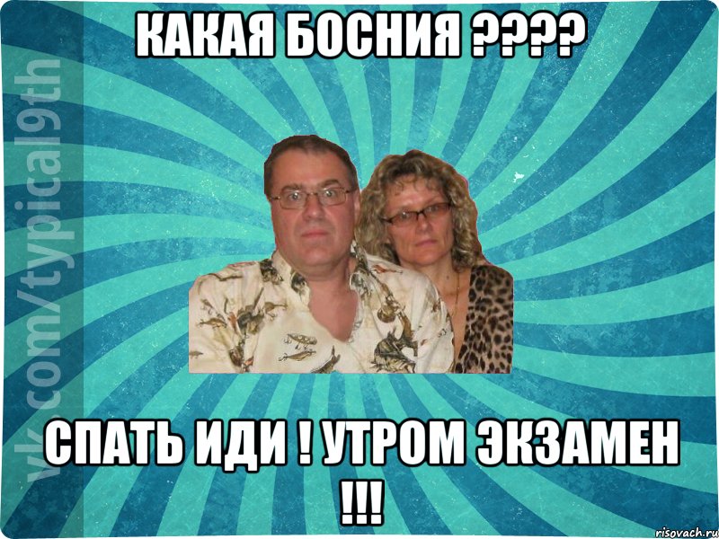 Какая Босния ???? Спать иди ! Утром экзамен !!!