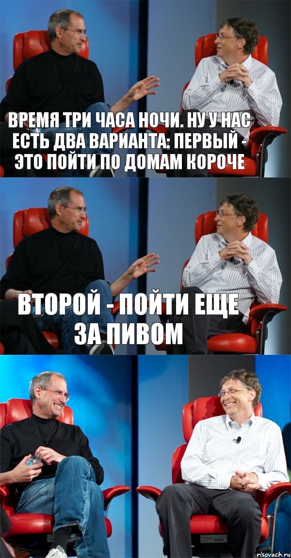 Время три часа ночи. Ну у нас есть два варианта: первый - это пойти по домам короче Второй - пойти еще за пивом , Комикс Стив Джобс и Билл Гейтс (3 зоны)