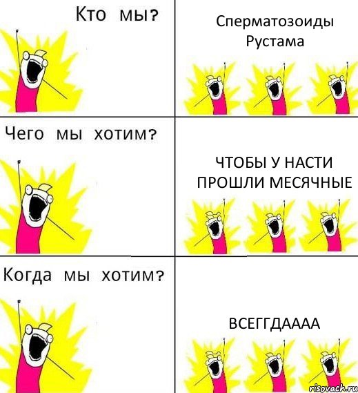 Сперматозоиды Рустама чтобы у Насти прошли месячные всеггдаааа, Комикс Что мы хотим