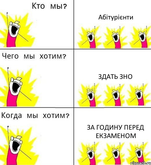 Абітурієнти Здать ЗНО За годину перед екзаменом, Комикс Что мы хотим