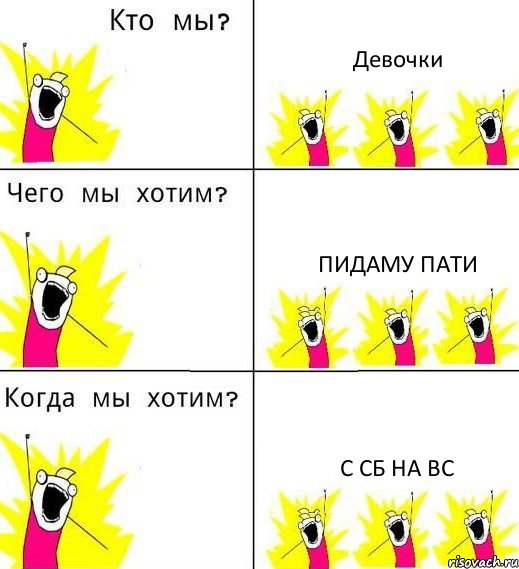 Девочки Пидаму пати С сб на вс, Комикс Что мы хотим