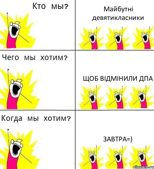 Майбутні девятикласники щоб відмінили ДПА завтра=), Комикс Что мы хотим