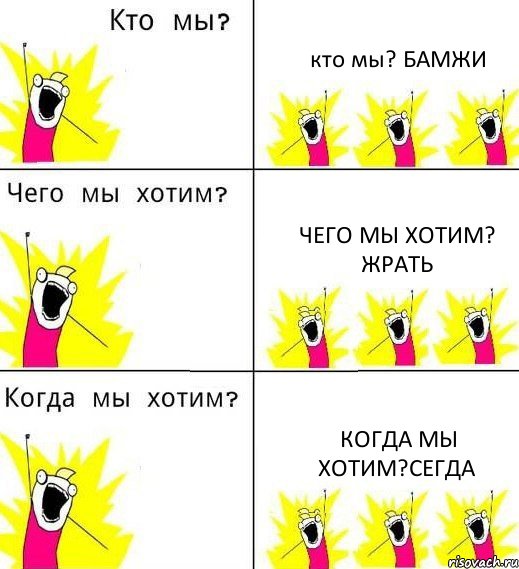 кто мы? БАМЖИ чего мы хотим? жрать когда мы хотим?сегда, Комикс Что мы хотим