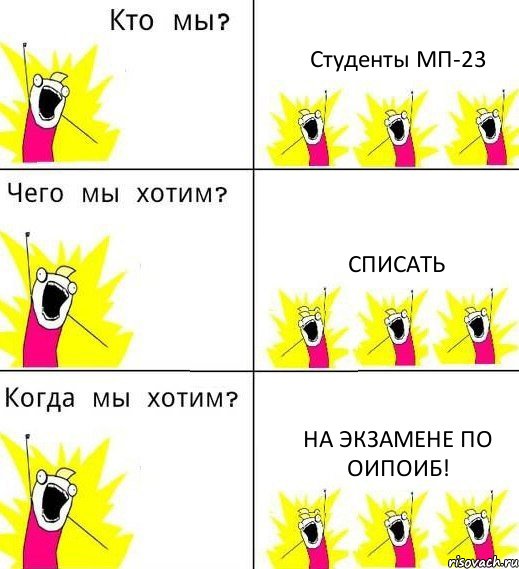 Студенты МП-23 Списать На экзамене по ОИПОИБ!, Комикс Что мы хотим