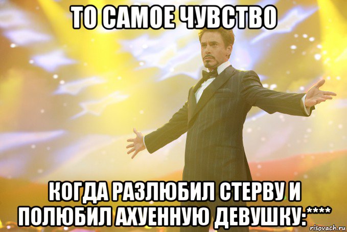 то самое чувство когда разлюбил стерву и полюбил ахуенную девушку:****, Мем Тони Старк (Роберт Дауни младший)