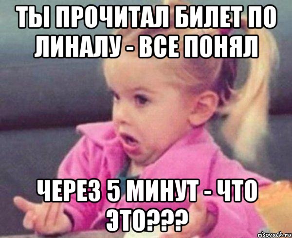 Ты прочитал билет по линалу - все понял Через 5 минут - что это???, Мем  Ты говоришь (девочка возмущается)