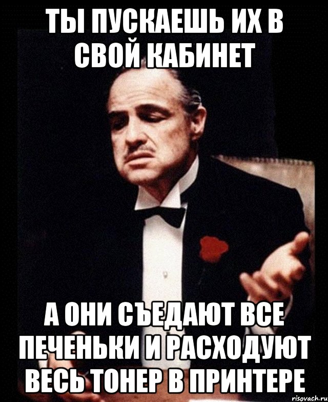 Ты пускаешь их в свой кабинет а они съедают все печеньки и расходуют весь тонер в принтере