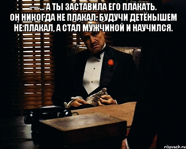 — ... А ты заставила его плакать. Он никогда не плакал. Будучи детёнышем не плакал, а стал мужчиной и научился. , Мем Дон Вито Корлеоне