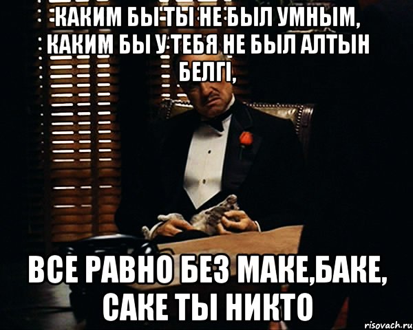 каким бы ты не был умным, каким бы у тебя не был алтын белгі, все равно без маке,баке, саке ты никто, Мем Дон Вито Корлеоне