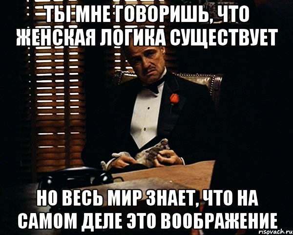 Ты мне говоришь, что женская логика существует Но весь мир знает, что на самом деле это ВООБРАЖЕНИЕ, Мем Дон Вито Корлеоне