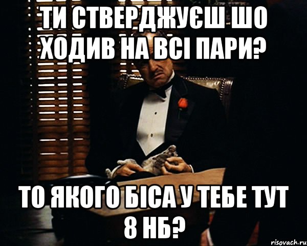 ти стверджуєш шо ходив на всі пари? то якого біса у тебе тут 8 нб?, Мем Дон Вито Корлеоне