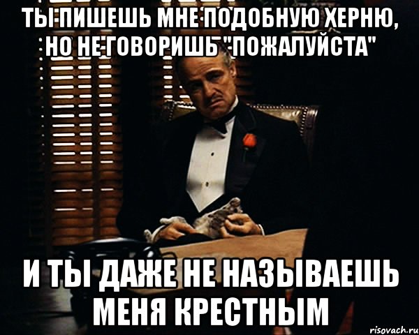 ты пишешь мне подобную херню, но не говоришь "пожалуйста" и ты даже не называешь меня крестным, Мем Дон Вито Корлеоне