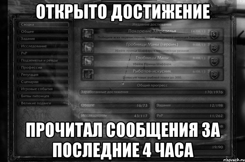 открыто достижение прочитал сообщения за последние 4 часа