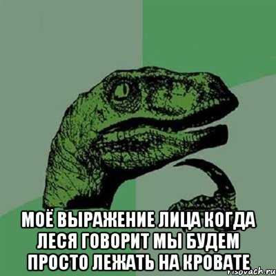  моё выражение лица когда Леся говорит мы будем просто лежать на кровате, Мем Филосораптор