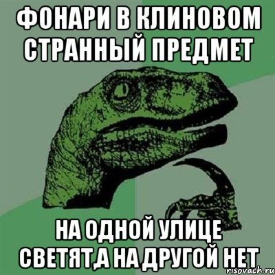 Фонари в Клиновом странный предмет на одной улице светят,а на другой нет, Мем Филосораптор