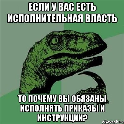 Если у вас есть исполнительная власть то почему ВЫ обязаны исполнять приказы и инструкции?, Мем Филосораптор