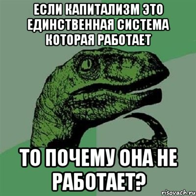 если капитализм это единственная система которая работает то почему она не работает?, Мем Филосораптор