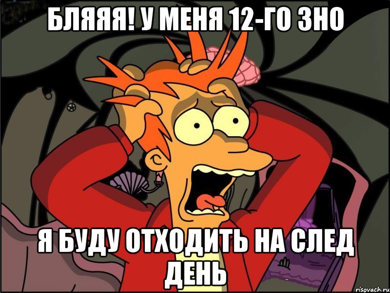 бляяя! У меня 12-го ЗНО Я буду отходить на след день, Мем Фрай в панике