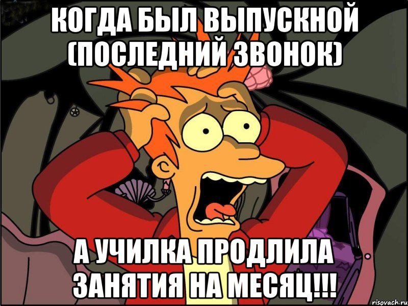 Когда был выпускной (последний звонок) А училка продлила занятия на месяц!!!, Мем Фрай в панике