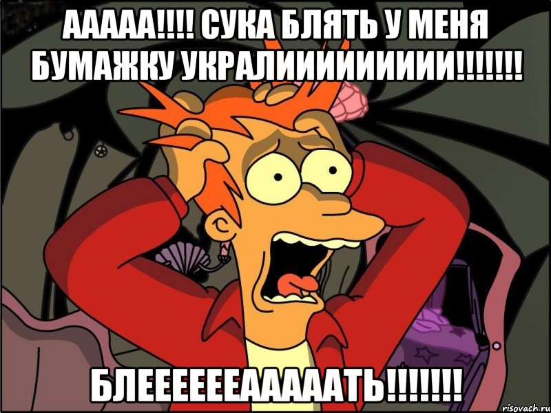 Ааааа!!!! Сука блять у меня бумажку укралиииииииии!!!!!!! Блееееееааааать!!!!!!!, Мем Фрай в панике