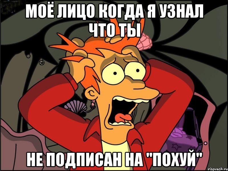 моё лицо когда я узнал что ты не подписан на "ПОХУЙ", Мем Фрай в панике