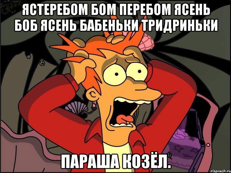 Ястеребом бом перебом ясень боб ясень бабеньки тридриньки Параша козёл., Мем Фрай в панике