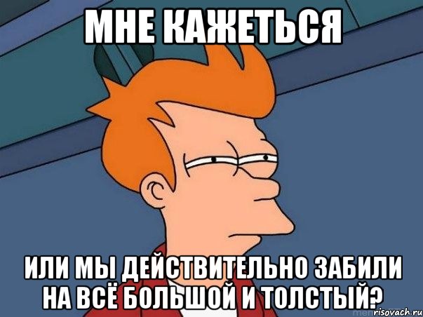 МНЕ КАЖЕТЬСЯ ИЛИ МЫ ДЕЙСТВИТЕЛЬНО ЗАБИЛИ НА ВСЁ БОЛЬШОЙ И ТОЛСТЫЙ?, Мем  Фрай (мне кажется или)