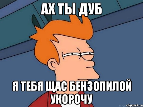 Ах ты дуб Я тебя щас бензопилой укорочу, Мем  Фрай (мне кажется или)