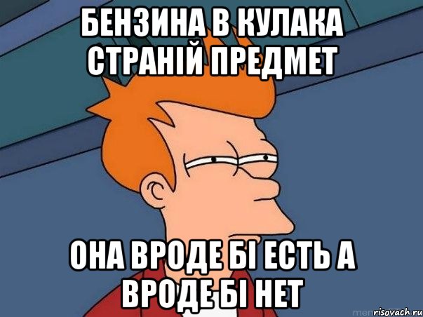 бензина в кулака страній предмет она вроде бі есть а вроде бі нет, Мем  Фрай (мне кажется или)