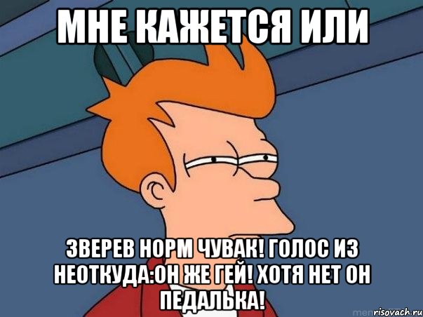 Мне кажется или Зверев норм чувак! голос из неоткуда:Он же гей! Хотя нет он педалька!, Мем  Фрай (мне кажется или)