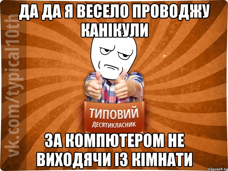 да да я весело проводжу канікули за компютером не виходячи із кімнати, Мем десятиклассник6