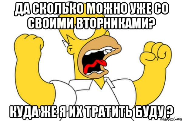 Да сколько можно уже со своими вторниками? куда же я их тратить буду ?, Мем Разъяренный Гомер