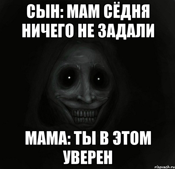 Сын: мам сёдня ничего не задали Мама: ты в этом уверен, Мем Ночной гость