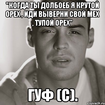 "когда ты долбоеб я крутой орех , иди выверни свой мех , тупой орех" Гуф (с)., Мем Гуф