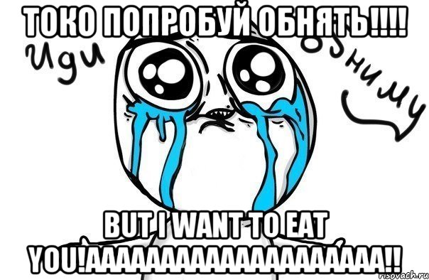 Токо попробуй обнять!!!! but I want to eat you!аааааааааааааааааааа!!, Мем Иди обниму