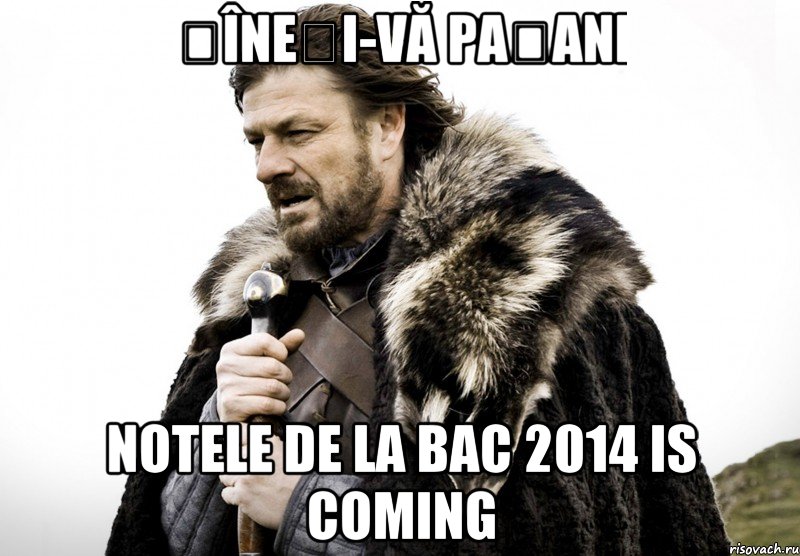 Țîneți-vă pațani Notele de la Bac 2014 is coming, Мем Зима близко крепитесь (Нед Старк)