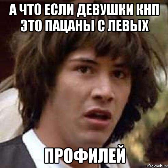 А ЧТО ЕСЛИ ДЕВУШКИ КНП ЭТО ПАЦАНЫ С ЛЕВЫХ ПРОФИЛЕЙ, Мем А что если (Киану Ривз)