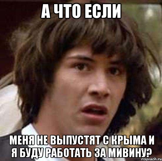 А ЧТО ЕСЛИ МЕНЯ НЕ ВЫПУСТЯТ С КРЫМА И Я БУДУ РАБОТАТЬ ЗА МИВИНУ?, Мем А что если (Киану Ривз)