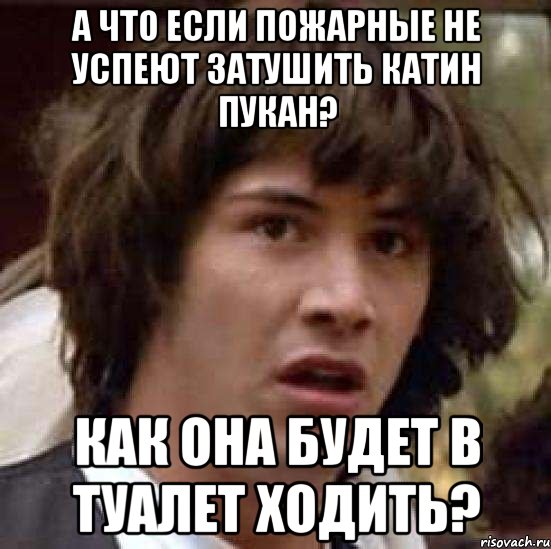 А что если пожарные не успеют затушить Катин пукан? Как она будет в туалет ходить?, Мем А что если (Киану Ривз)