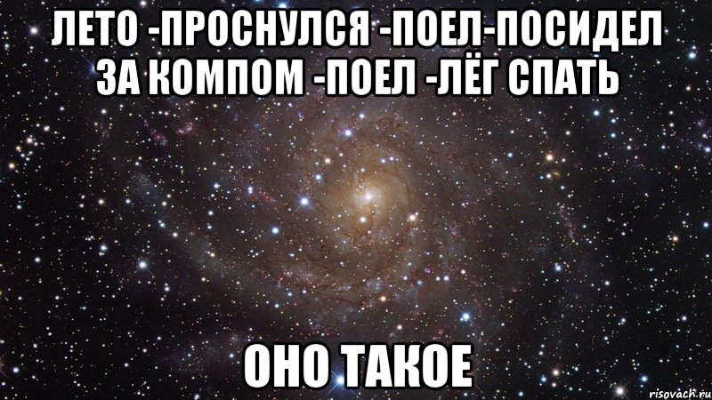 Лето -проснулся -поел-посидел за компом -поел -лёг спать оно такое, Мем  Космос (офигенно)