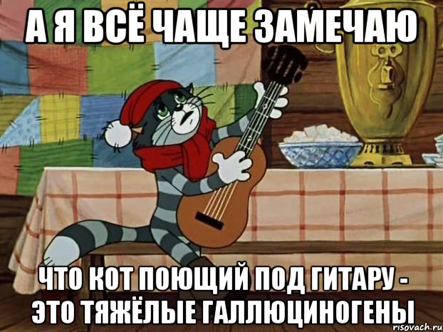 а я всё чаще замечаю что кот поющий под гитару - это тяжёлые галлюциногены