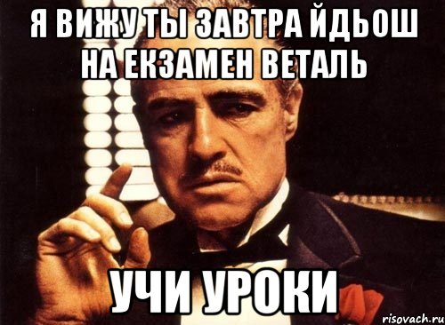 Я вижу ты завтра йдьош на екзамен Веталь Учи уроки, Мем крестный отец